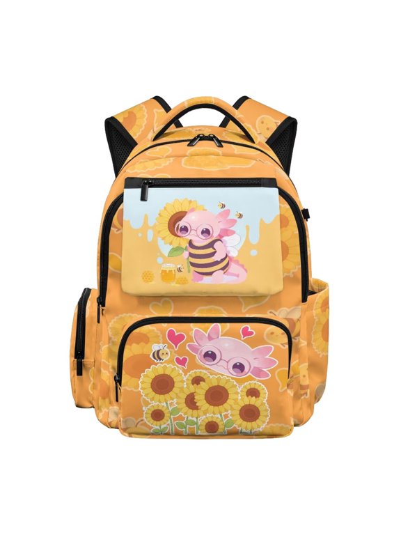 Axolotl 17 Inch Kids Backpack for Girls Cute Bee Breathable School Bag with Padded Tablet Sleeve & Multi-Pockets for 9-12 Years Old Bookbag for Elementary