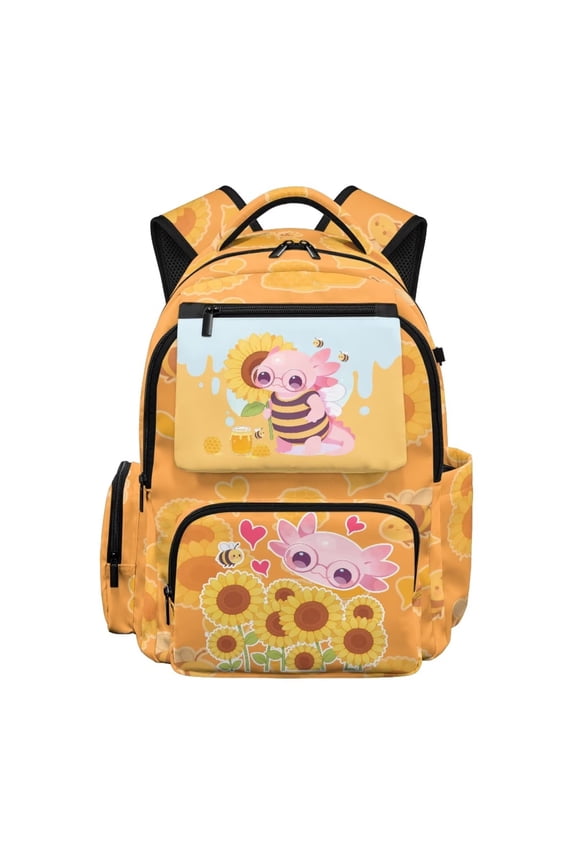 Axolotl 17 Inch Kids Backpack for Girls Cute Bee Breathable School Bag with Padded Tablet Sleeve & Multi-Pockets for 9-12 Years Old Bookbag for Elementary