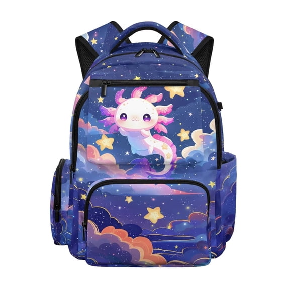 Jeiento Axolotl Backpack for Girls 7-8 Years Old 17 Inch Starry Sky School Backpacks Portable Handle Bookbags for Big Girls Back to School Gifts Casual Daypack