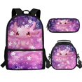 thumbnail image 1 of Jeiento Axolotl Backpack for Girls Kids Book Bag with Lunch Box and Pencil Pouch 3PCS Set Bookbag with Compartments for School Flower 17 inch Large School Bag, Purple, 1 of 7