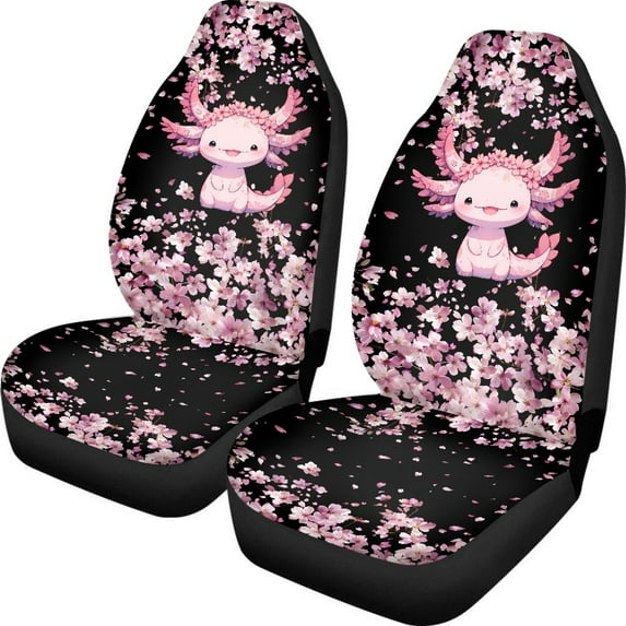 Jeiento Axolotl Front Seat Covers for Bucket Seats,Cherry Blossoms Auto Seat Covers Soft Breathable Car High Back Bucket Seat Covers Protector Universal for Cars SUV,Trucks, 2 Pcs Car Accessory