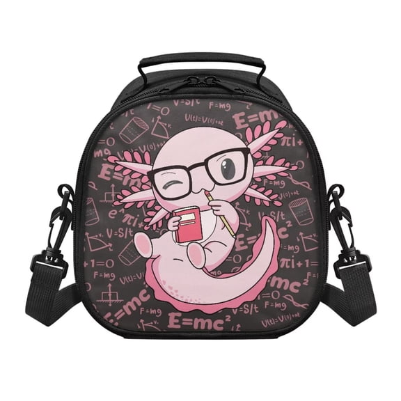 Jeiento Axolotl Kids Mini Lunch Bag with Strap Food Snack Bento Holder Lunchbox Math Formula Girls Insulated School Lunch Bag with Strap