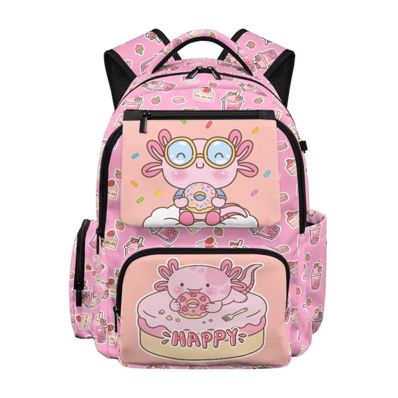 Jeiento Axolotl Kids School Backpack for Girls 17 Inch Lightweight School Bag Breathable Backpack with Padded Tablet Sleeve & Multi-Pockets for Elementary Ages 9-12