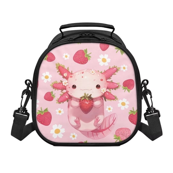 Jeiento Axolotl Lunch Bag for Girls 10-12 8-10 Lunch Box Kids Food Containers Strawberry Reusable Lunchbox Bags for School Work Office Shopping Cooler Tote Bag Pink