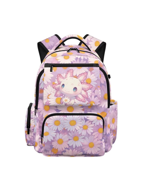 Axolotl School Backpack for Girls, Daisy 17 Inch Lightweight Bag for Ages 9-12, 600D Breathable & Multi-Pockets for Elementary