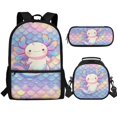 thumbnail image 1 of Jeiento Axolotl School Bags for Girls 7-10/10-12 Kids Backpack With Lunch Box Set Pencil Case Fish Scale Elementary Kindergarten Primary School Bookbag Children 17inch Cute Back Pack, 1 of 7