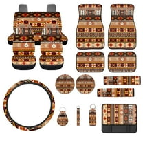 Jeiento Aztec African Tribal Car Seat Cover Full Set Car Floor Mats Steering Wheel Cover Seatbelt Cover Armrest Cover Coaster Keychains Lipstick Holder 17 Pack Auto Interior Accessories Set