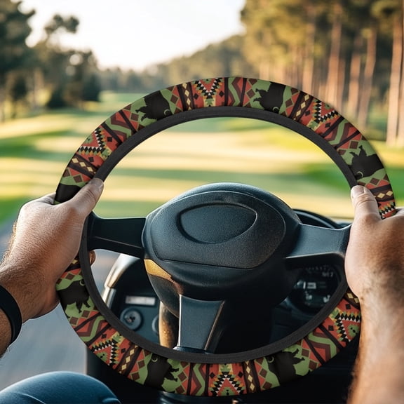 Jeiento Aztec Golf Cart Steering Wheel Cover Anti Slip Cart Steering Wheel Covers Native American Aztec Tribal Golf Cart Accessories Sun Reflective Protector