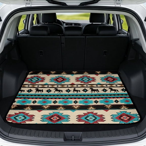 Jeiento Aztec Horse Stripe Car Trunk Mat Cargo Liner for SUV Washable Non-Slip Rear Trunk Mat for Dog Cat Scratch-Resistant Car Accessory