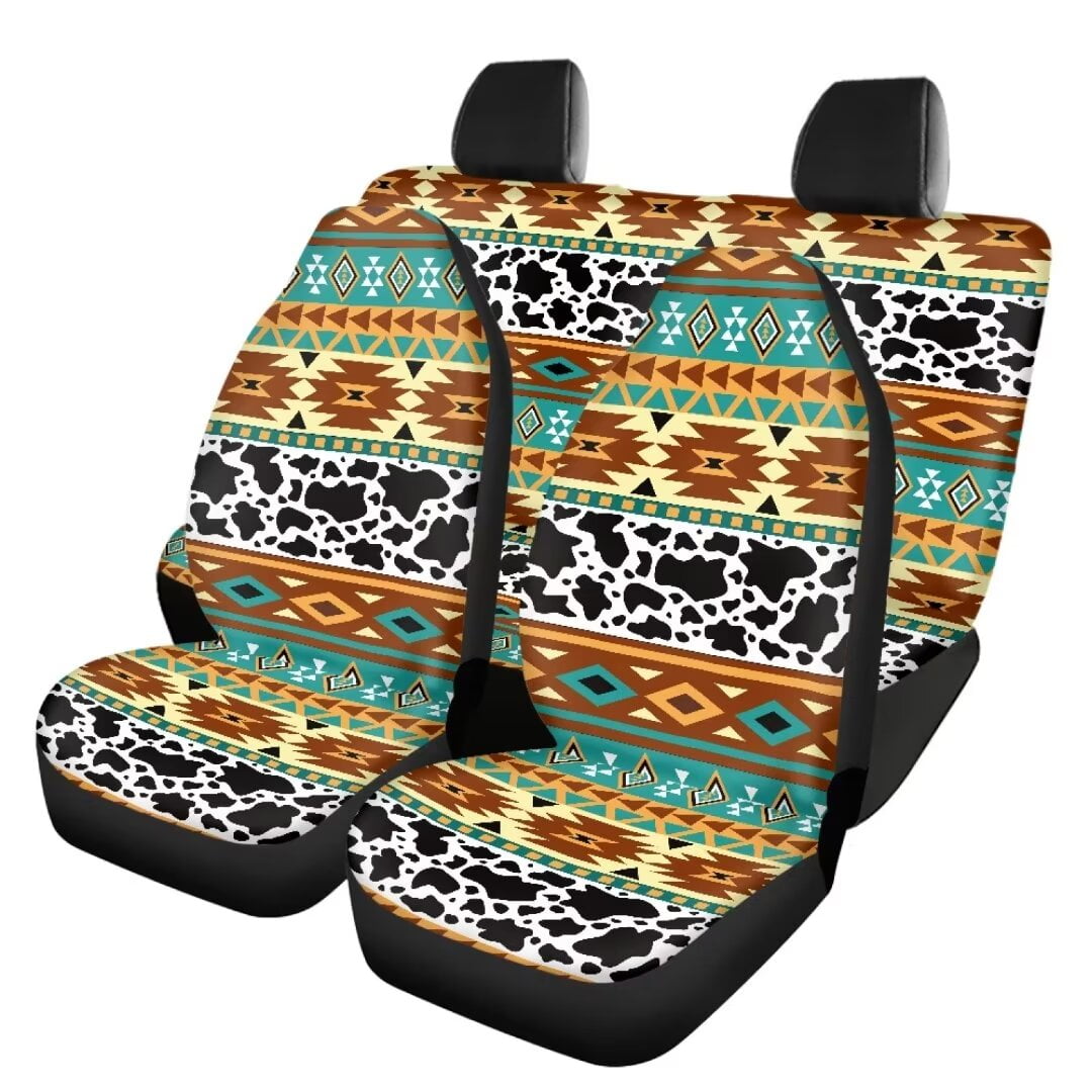 Jeiento Aztec Tribal Black Cow Spots Front Seat and Rear Split Bench ...