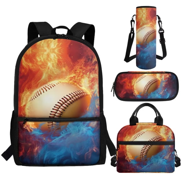 Jeiento Baseball 4 In 1 Backpacks for Boys School Preschool Backpack for School Girls 5Th Grade Travel Backpack with Matching Lunch Box for Girls 3-5 Large Pencil Box Holder Water Bottle Holder