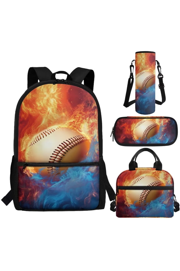 Baseball 4 In 1 Backpacks for Boys School Preschool Backpack for School Girls 5Th Grade Travel Backpack with Matching Lunch Box for Girls 3-5 Large Pencil Box Holder Water Bottle Holder