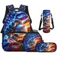 thumbnail image 1 of Jeiento Baseball 4 Piece Girls School Backpack Set with Lunch Box Pencil Case Water Bottle Holder American Flag 17 Inch Large Capacity Schoolbag with Adjustable Padded Straps for Elementary, 1 of 7