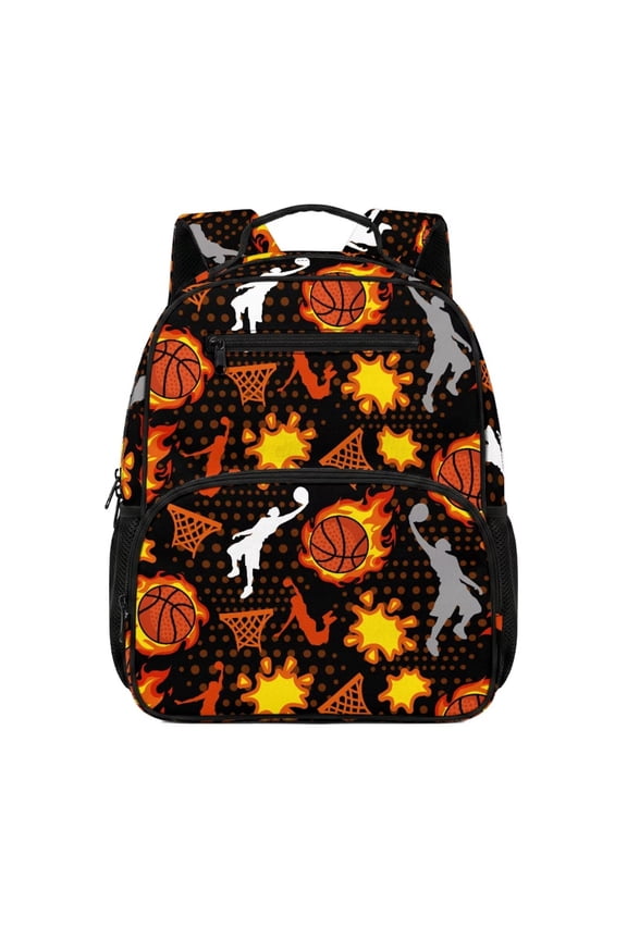 Basketball Toddler Bookbag 13.5 Inch for Preschool, Kids Backpack with Multiple Storage Pockets, Lightweight School Bag for Daycare Kindergarten Travel