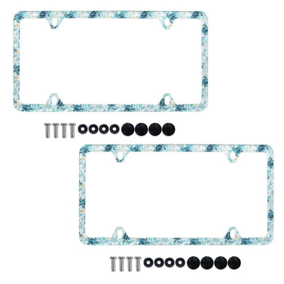 Jeiento Beach Sea Turtle Car License Plate Frame Solid Rust-Proof License Plate Holder Easy to Install Slim Design Automotive Exterior Accessories for US Vehicles