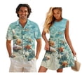 thumbnail image 1 of Jeiento Beach Starfish Couples Vacation Outfits Matching Sets Summer Dress for Women Mens Button Down Short Sleeve Shirt Vacation Beach Short Tiered Dresses, 1 of 6