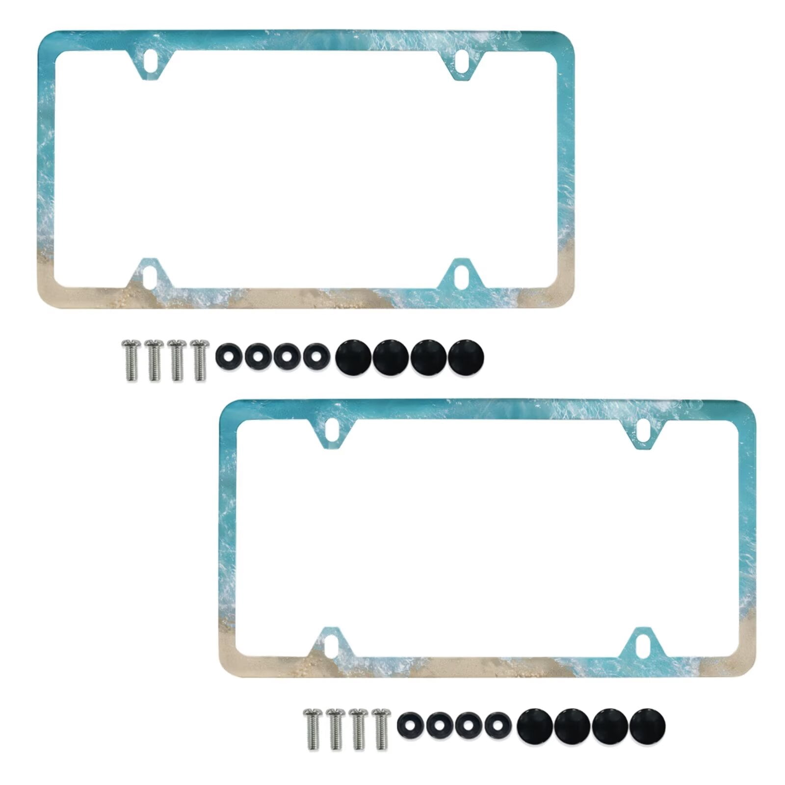 Jeiento Beach Style 2 PCS License Plate Frames with 4 Holes Rounded Corner Licence Plate Frame and Screws Slim Design for Standard US Vehicles