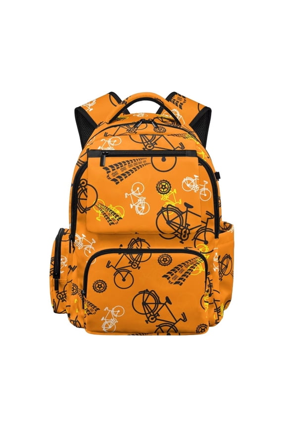 Bicycle Kids School Backpack for Girls 17 Inch Cute School Bag, Orange Lightweight Elementary Backpack with Padded Laptop Sleeve & Multi-Pockets for 9-12 Years Old