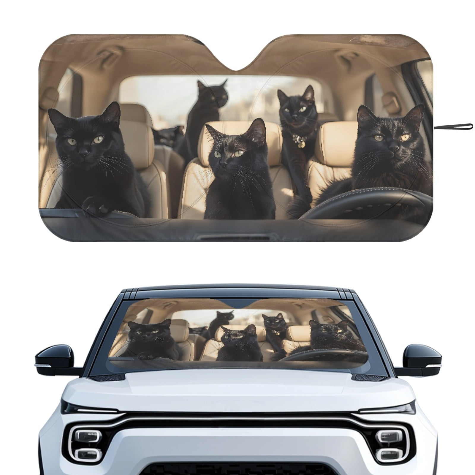 Jeiento Black Cat Car Front Windshield Sun Shade Windshield Cover Foldable Automotive Interior Accessories for Sun Protection Heat Reflector-Keep Your Vehicle Cool