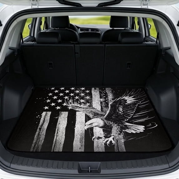 Jeiento Black Eagle USA Flag Car Trunk Mat 29"x39", Heavy Duty Wipeable All Weather Cargo Liner for Truck SUV Family Travel