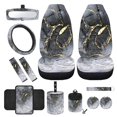thumbnail image 1 of Jeiento Black Marble Print Car Seat Cover Set Front Seat Cover with Steering Wheel Cover Seatbelt Pads Armrest Cover Trash Can Air Vent Holder Rear View Mirror Cover Coasters Key Chain, 12 Piece, 1 of 7