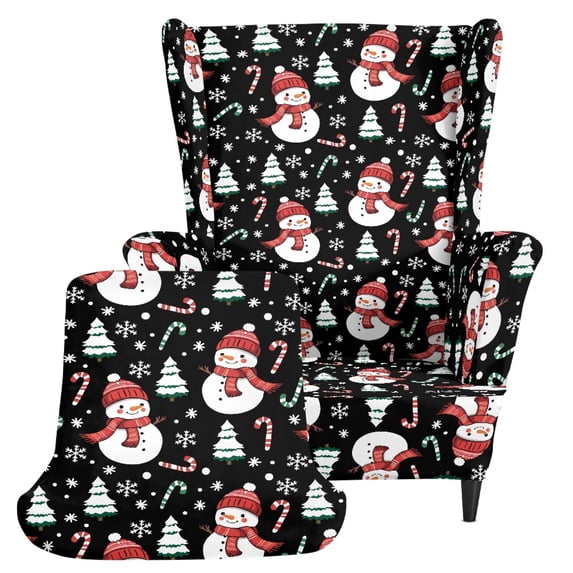 Jeiento Black Snowman Print Wing Chair Protectors Washable Christmas Decorative Wingback Armchair Covers for Living Room Bedroom Holiday Party Home Furniture Decoration
