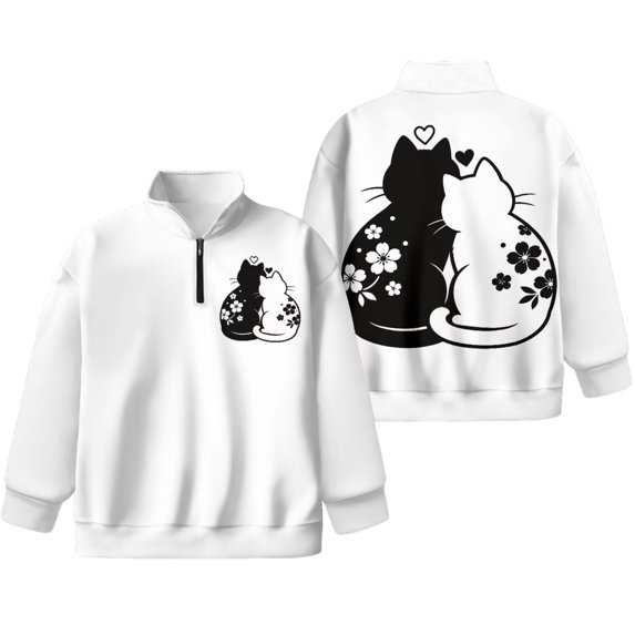 Jeiento Black and White Cat Kids Sweatshirt Age 5-15 Girls Half Zip Hoodie Sweatshirt Teens Girl Long Sleeve Crewneck Pullover Tops Lightweight Warmth Hoodies,13-14Years