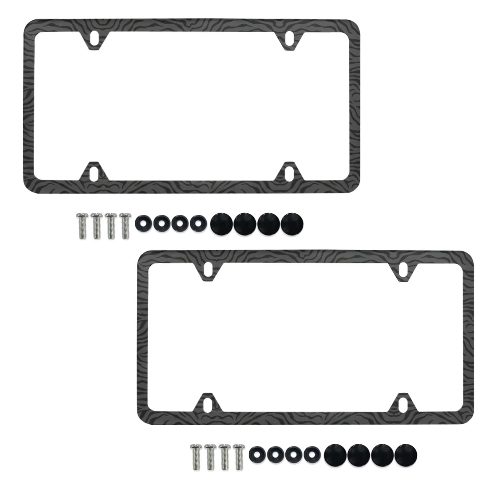 Jeiento Black Zebra Stripes License Plate Frame 2pcs License Plate Holder with Screw Caps (4 Holes) Auto Accessories Decoration Universal Car Frame for Women and Men