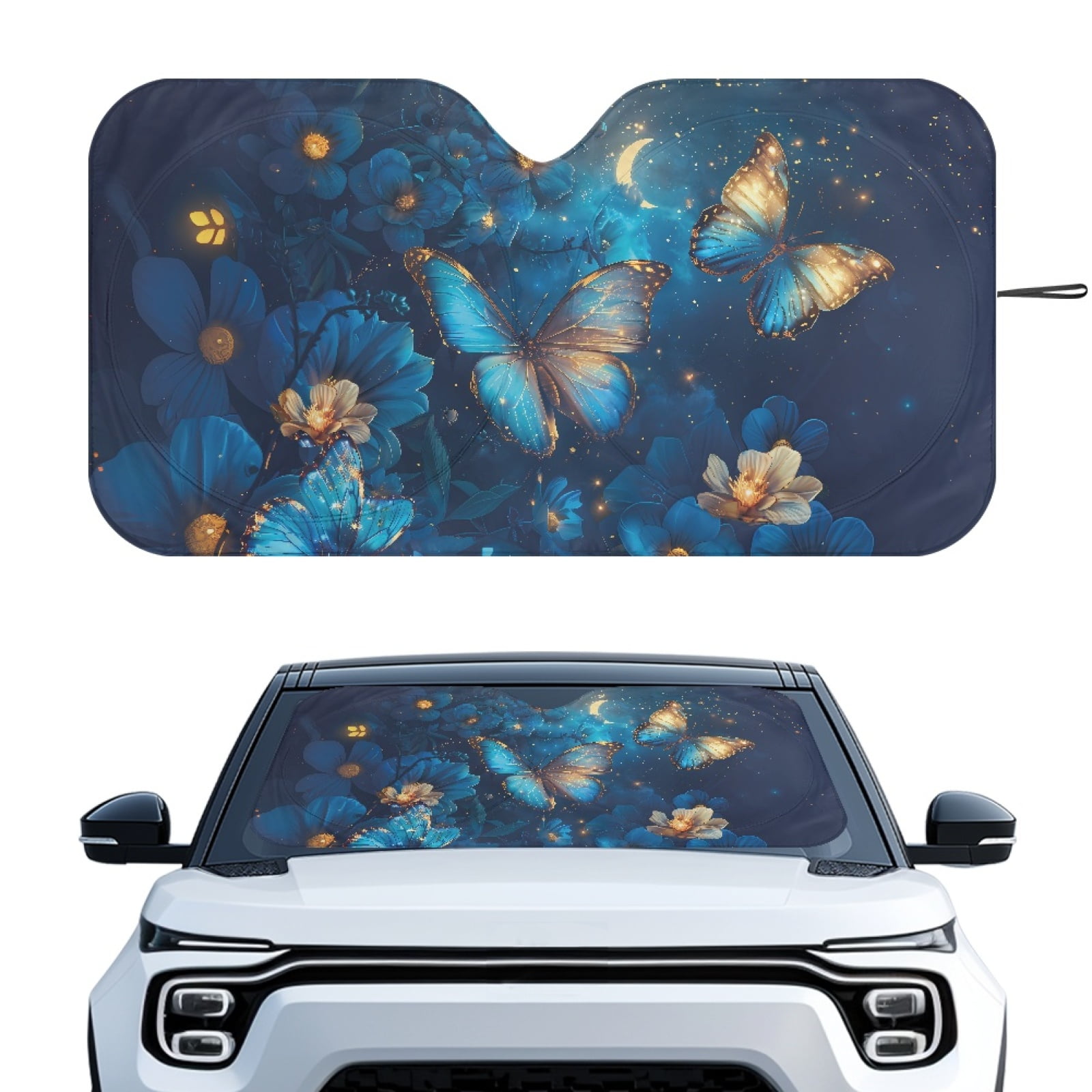 Jeiento Blue Butterfly Automotive Windshield Sunshades Easy to Install Folding Car Sun Shade for Front Window Sun Shade for UV Protection Car Interior Accessories for Sun Heat