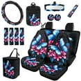 thumbnail image 1 of Jeiento Blue Butterfly Car Seat Cover Protector with Steering Wheel Cover Seatbelt Protector Trash Bin Air Vent Storage Holder Rear View Mirror Protector Cup Holders Keychain for Car Decor, 1 of 7