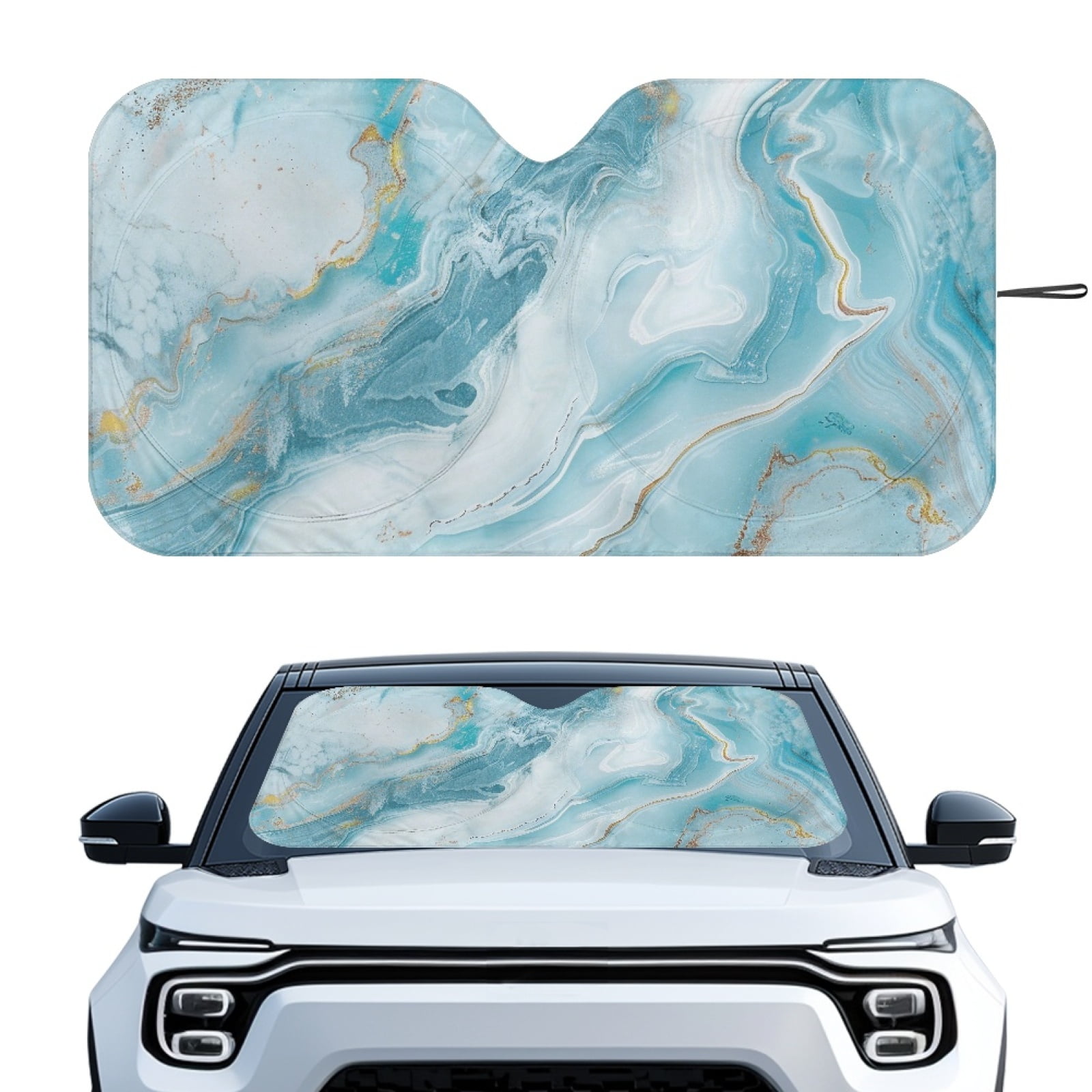 Jeiento Blue Marble Print Automotive Windshield Sunshades Easy to Install Folding Car Sun Shade for Front Window Sun Shade for UV Protection Car Interior Accessories for Sun Heat