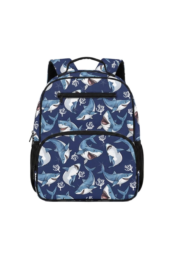 Blue Shark Lightweight 13.5" Preschool Backpack, Toddler Bookbag with Multiple Storage Pockets, Kids School Bag for Boys 2-6 Years
