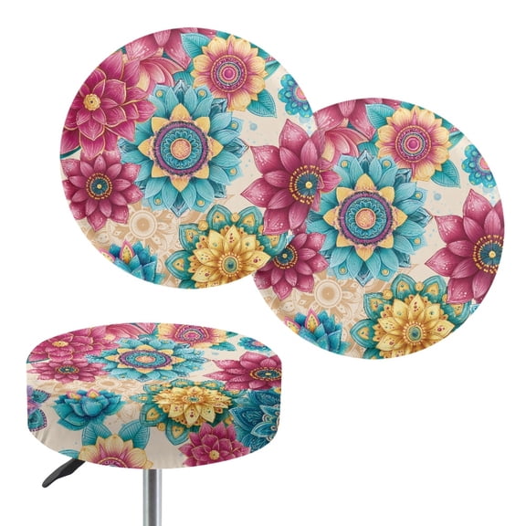 Jeiento Boho Flower Stool Covers Round Set of 2 Round Stool Seat Cover Dustproof Barstools Cover with Elastic Band Stretch Soft Stool Cushion Slipcover for Circle Chair Stools Size L