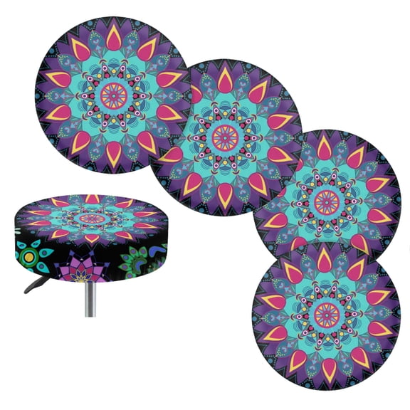Jeiento Boho Mandala Elastic Stool Covers Retro Foral Dustproof & Easy to Clean Bar Stool Seat Cover - Fit for Round Stool (Small, 4 Pieces)