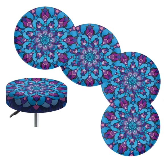 Jeiento Boho Mandala Flower Bar Stool Covers Round, Blue High Elastic Round Chair Slipcover, Dustproof & Easy to Clean Seat Cover (Small, 4 Pieces)