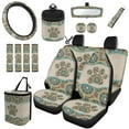thumbnail image 1 of Jeiento Boho Paws 15 PCS Car Seat Cover Set with Steering Wheel Cover Seat Belt Strap Cover Garbage Cans Air Vent Pouch Rearview Mirror Cover Cup Coasters Keychain Universal Fit Trucks SUV Vans, 1 of 6