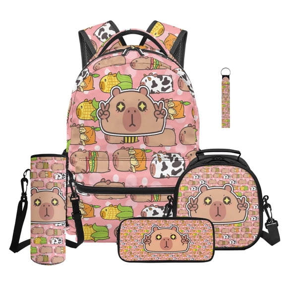 Jeiento Boys Backpack And Lunch Box Set Large Capacity Back To School Backpack For Girls Cute Capybara Trendy 16 Inch Backpack Kids Daypack for Primary Elementary