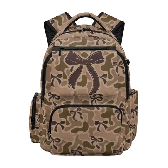 Jeiento Brown Camo Bow Kids School Backpack for Girls 17 Inch Cute School Bag Lightweight Elementary Backpack with Padded Laptop Sleeve & Multi-Pockets for Elementary Ages 9-12