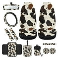 thumbnail image 1 of Jeiento Brown Cow Print 12 Pcs Car Seat Covers Set, Front Seat Protector Steering Wheel Cover Seat Belt Pads Armrest Prorector Trash Bin Sunglass Pocket Rear View Mirror Cover Coaster Keychain, 1 of 9