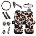 thumbnail image 1 of Jeiento Brown Cow Print Car Seat Covers Full Set with Steering Wheel Cover Seat Belt Strap Protector Rearview Mirror Cover Gear Shift Knob Cover Set Cup Holders Keychains Interior Auto Accessory, 1 of 6