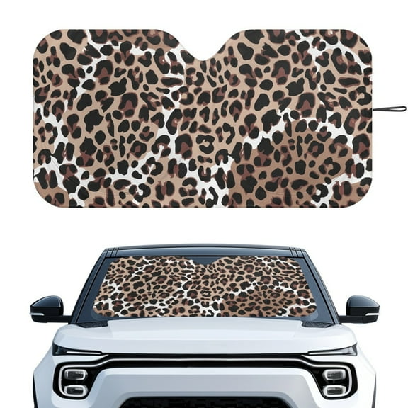 Jeiento Brown Leopard Car Sun Visor Foldable Car Windshield Sun Shade Sun Shade for UV Protection Auto Interior Protector Easy Installation Fit Most Cars, Truck, Suv, or Van
