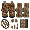 thumbnail image 1 of Jeiento Brown Leopard Print Car Interior Cover Sets, Front Rear Seat Covers with Steering Wheel Cover Floor Mats Car Seat Belt Pads Center Console Covers Cup Coaster Keychain, 17 PCS, 1 of 6