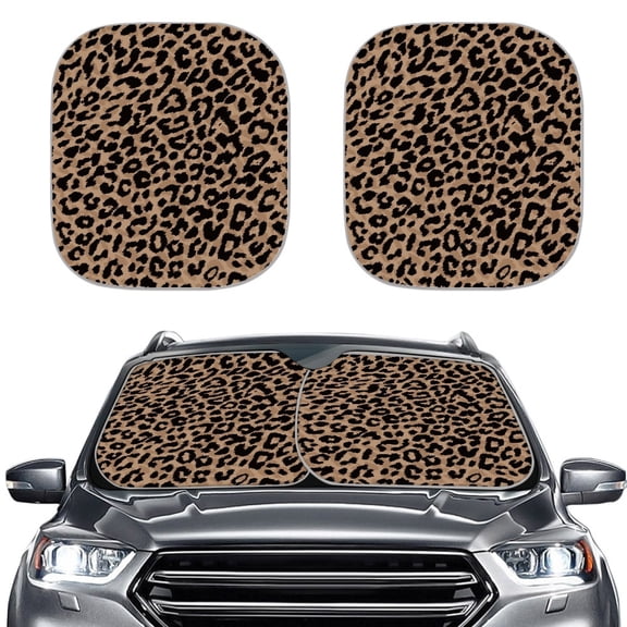 Jeiento Brown Leopard Print Car Windshield Sun Shade 2 Pcs Windshield Visor Sun Shade for Woman Men Car Windshield Sunshade Auto Accessories Blocks UV Rays Sun Visor Protector Sun Protection