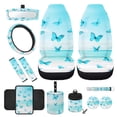 thumbnail image 1 of Jeiento Butterfly 12 PCS Front Car Seat Cover Full Set, with Steering Wheel Cover Blue Seat Belt Covers Armrest Protector Trash Can Air Vent Holder Rear View Mirror Cover Coasters Keychain for SUV, 1 of 9