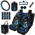 thumbnail image 1 of Jeiento Butterfly Car Front Back Seat Covers with Steering Wheel Cover Seat Belt Pads Cup Coasters Garbage Cans Rear View Mirror Cover Keychain Blue Air Vent Storage Holder Set of 15, 1 of 7