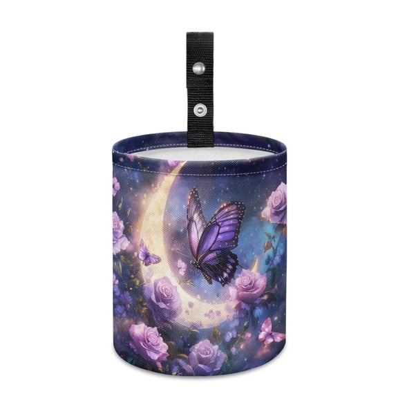 Jeiento Butterfly Car Garbage Can Small Trash Can with Leak Proof Inside Liner and Hanging Strap Moon Waste Basket Purple Car Garbage Accessory