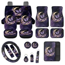 Jeiento Butterfly Car Seat Cover Full Set Car Floor Mats Steering Wheel Cover Seatbelt Cover Moon Armrest Cover Purple Universal Auto Interior Accessories Set for Women Men