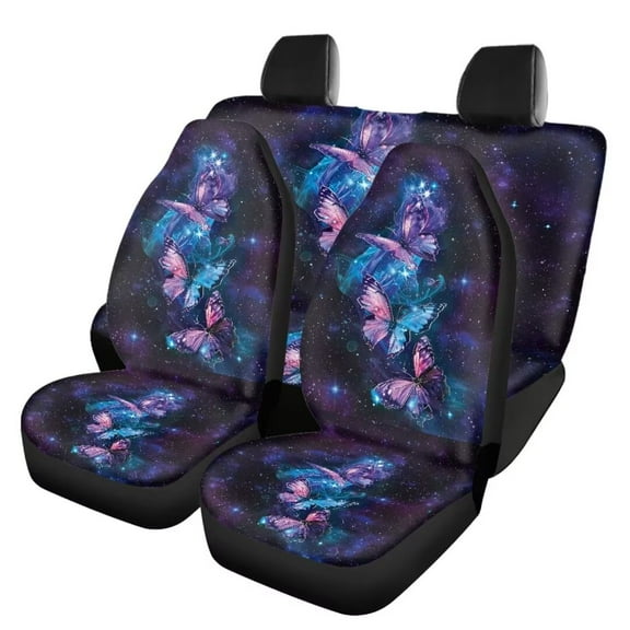 Jeiento Butterfly Universal Seat Covers for Cars Galaxy Space Front Seat Cover and Rear Split Bench Protection-Universal Fit for Cars, Trucks&SUVs,4 Piece Set