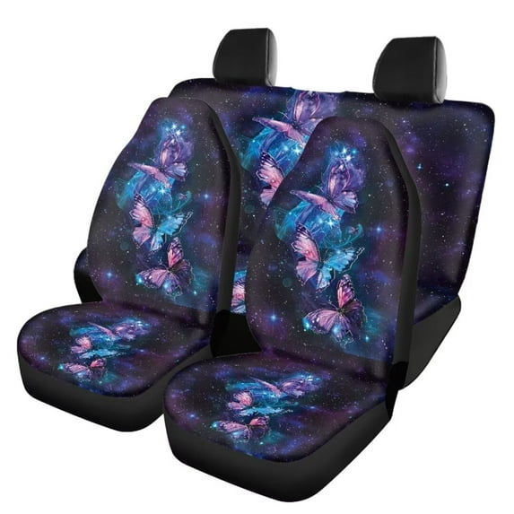 Jeiento Butterfly Universal Seat Covers for Cars Galaxy Space Front Seat Cover and Rear Split Bench Protection-Universal Fit for Cars, Trucks&SUVs,4 Piece Set