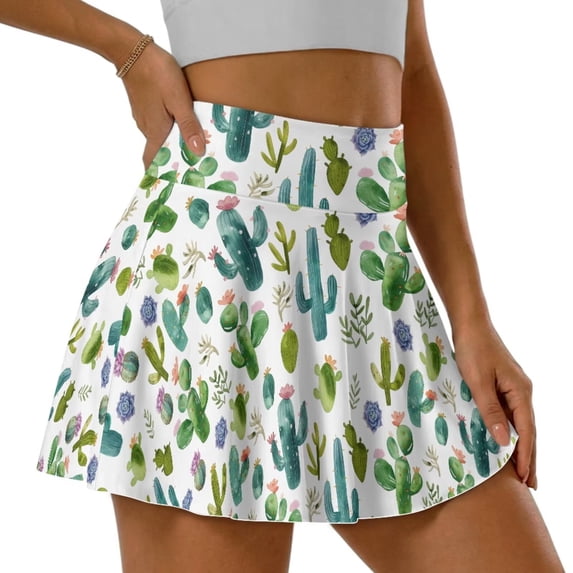 Jeiento Cactus Golf Skirts for Women Tennis Skirts with Shorts Women High Waisted Golf Skirt with Pocket Women's Athletic Skorts Size S